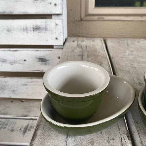 Hall Ceramic 6 Pc (3) 2081 Olive Green Boston Baker Dish (3) 352 Ramekin Cups - Picture 4 of 16
